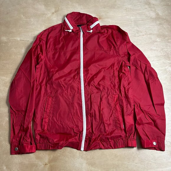 Forever 21 Men’s Small Full Zip Jacket Long Sleeve Red Hoodie Windbreaker - Picture 1 of 3